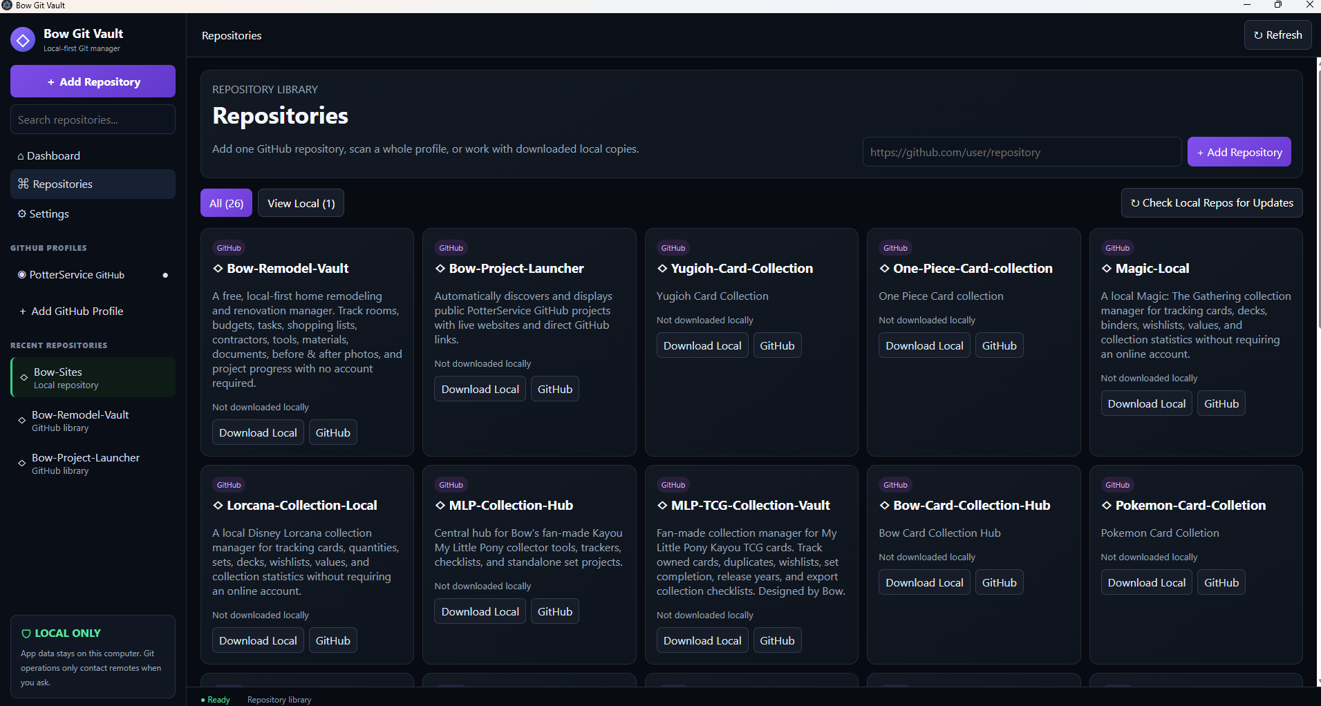 Bow Git Vault repository library prototype